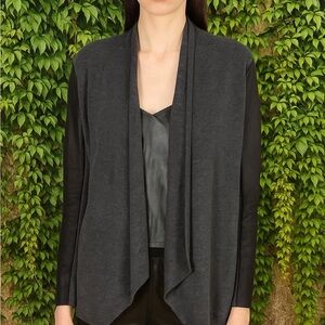 THE KOOPLES Wool/Cashmere/Lamb Leather Open Cardigan, S